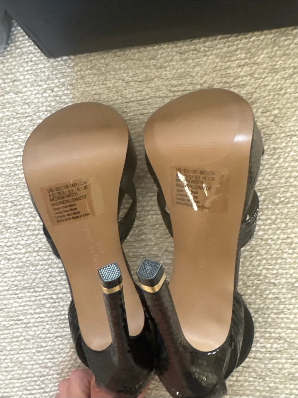Kenneth Cole Black Snake-Embossed Platform Stiletto Sandals